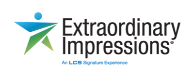 Extraordinary Impressions logo with a blue and green abstract human figure and tagline.